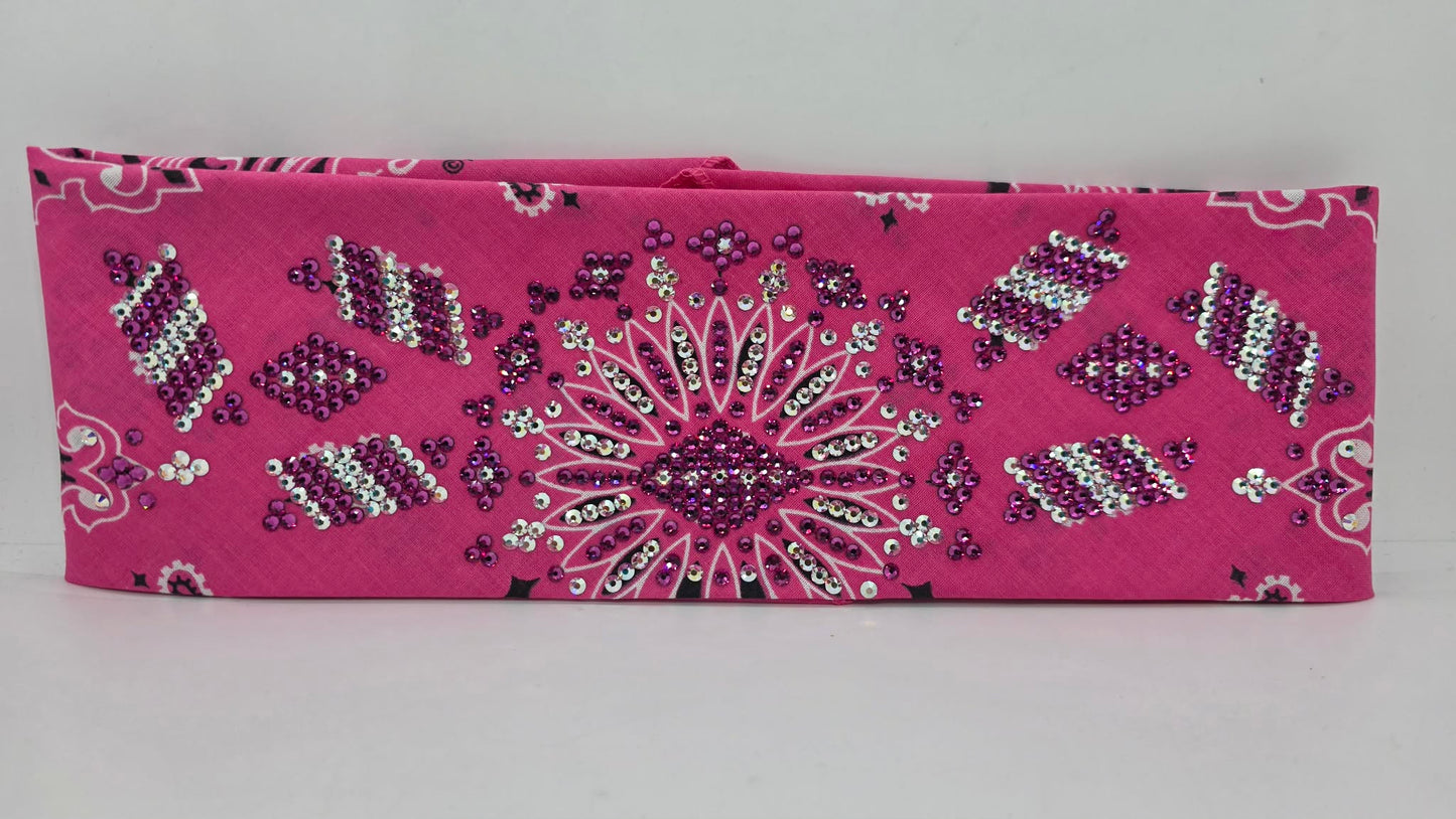 Super LeeAnnette Pink Paisley Bandana with Fuchsia and Aurora Borealis Austrian Crystals (S48143)