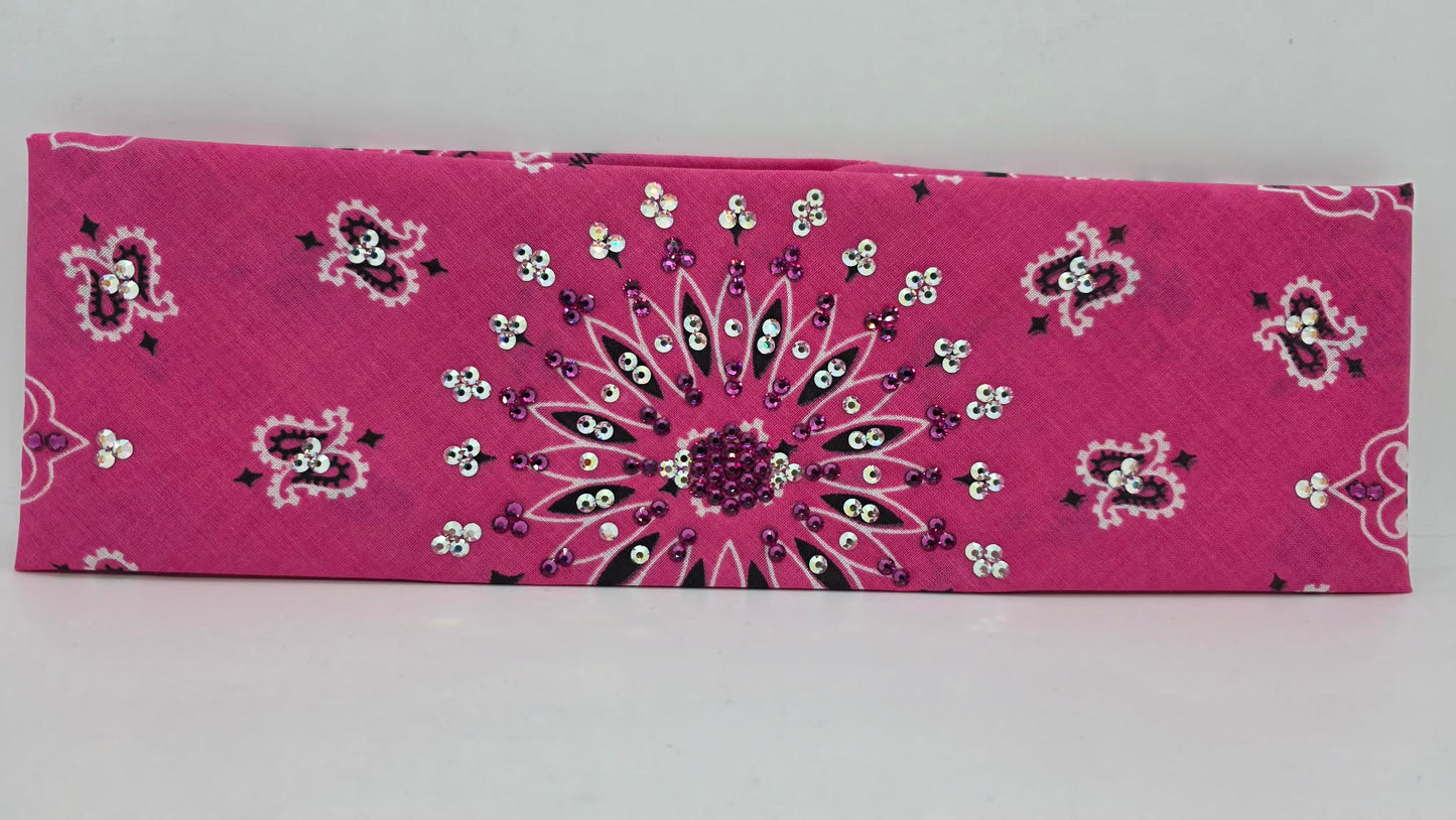 Pink Paisley Bandana with Fuchsia and Chrome Austrian Crystals (E60131)