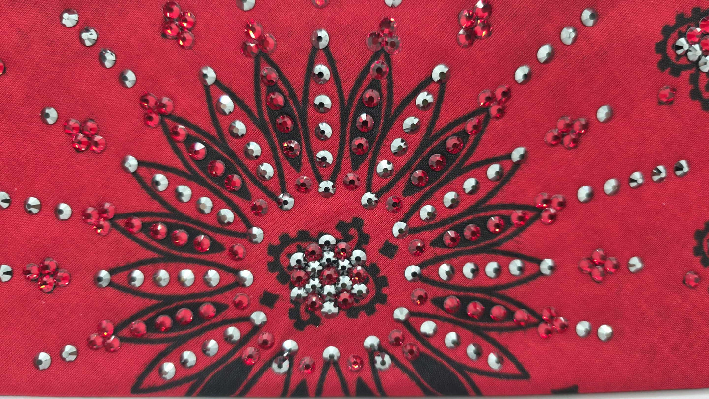 LeeAnnette Large Red Paisley Bandana with Red and Black Austrian Crystals (sku40118)