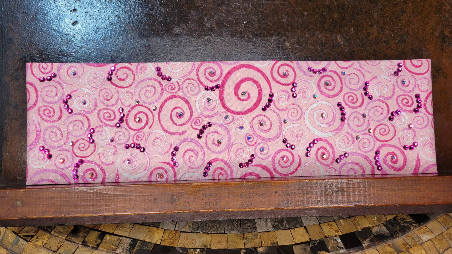Pink Scrolls Bandana with Fuchsia and Aurora Borealis Austrian Crystals (Sku6082)