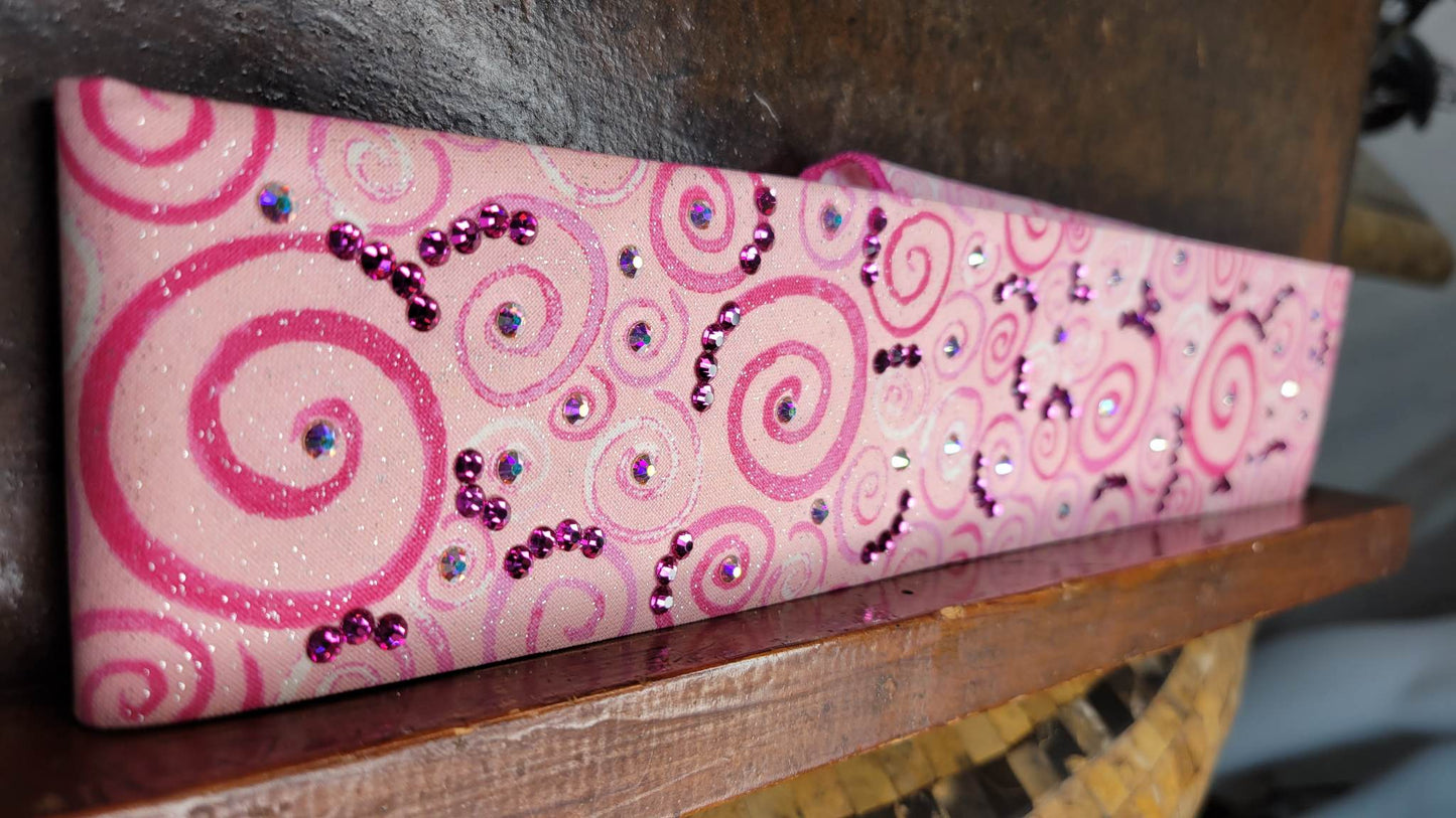 Narrow Pink Scrolls Bandana with Fuchsia and Aurora Borealis Austrian Crystals (Sku6083)