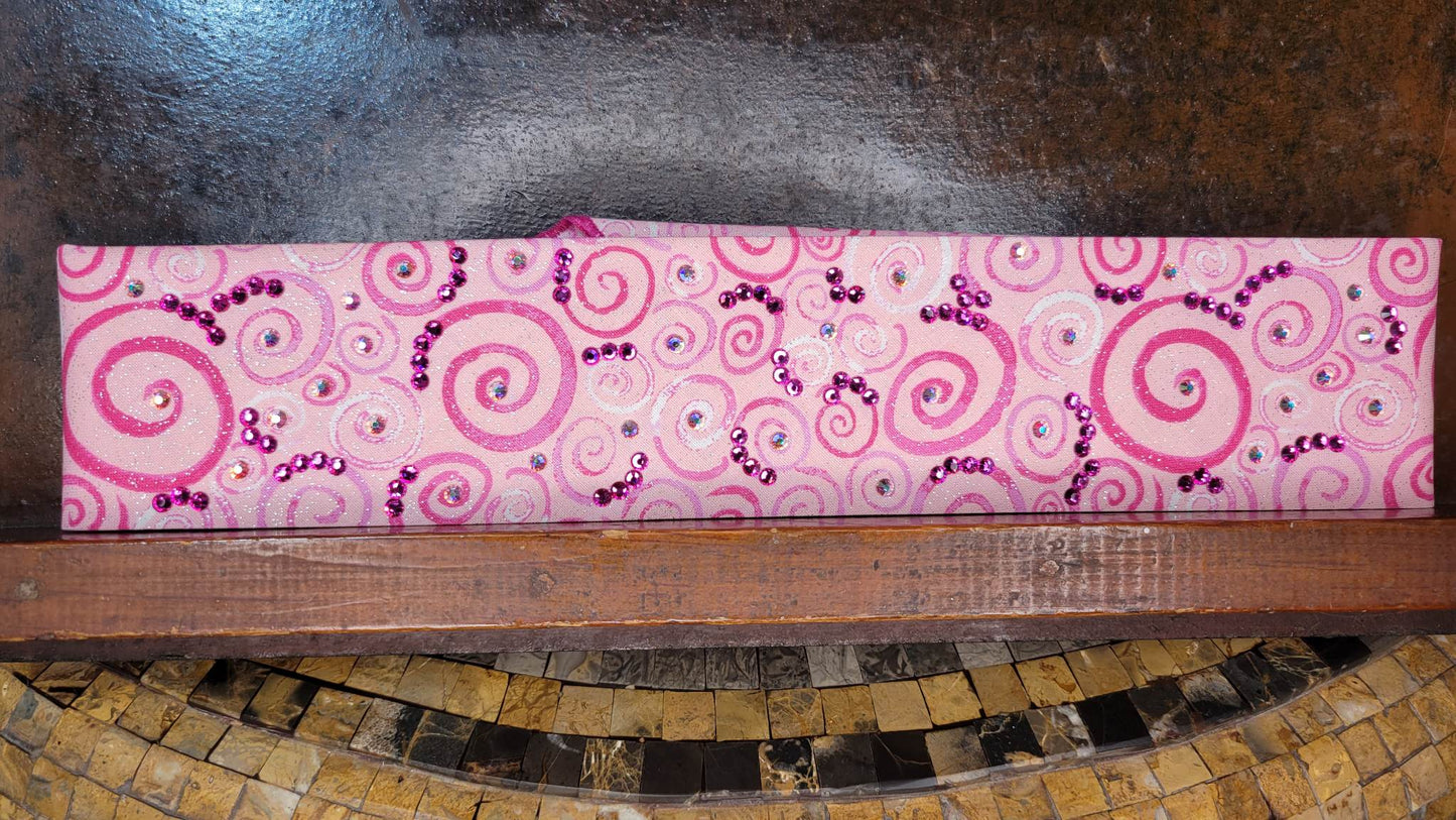 Narrow Pink Scrolls Bandana with Fuchsia and Aurora Borealis Austrian Crystals (Sku6083)