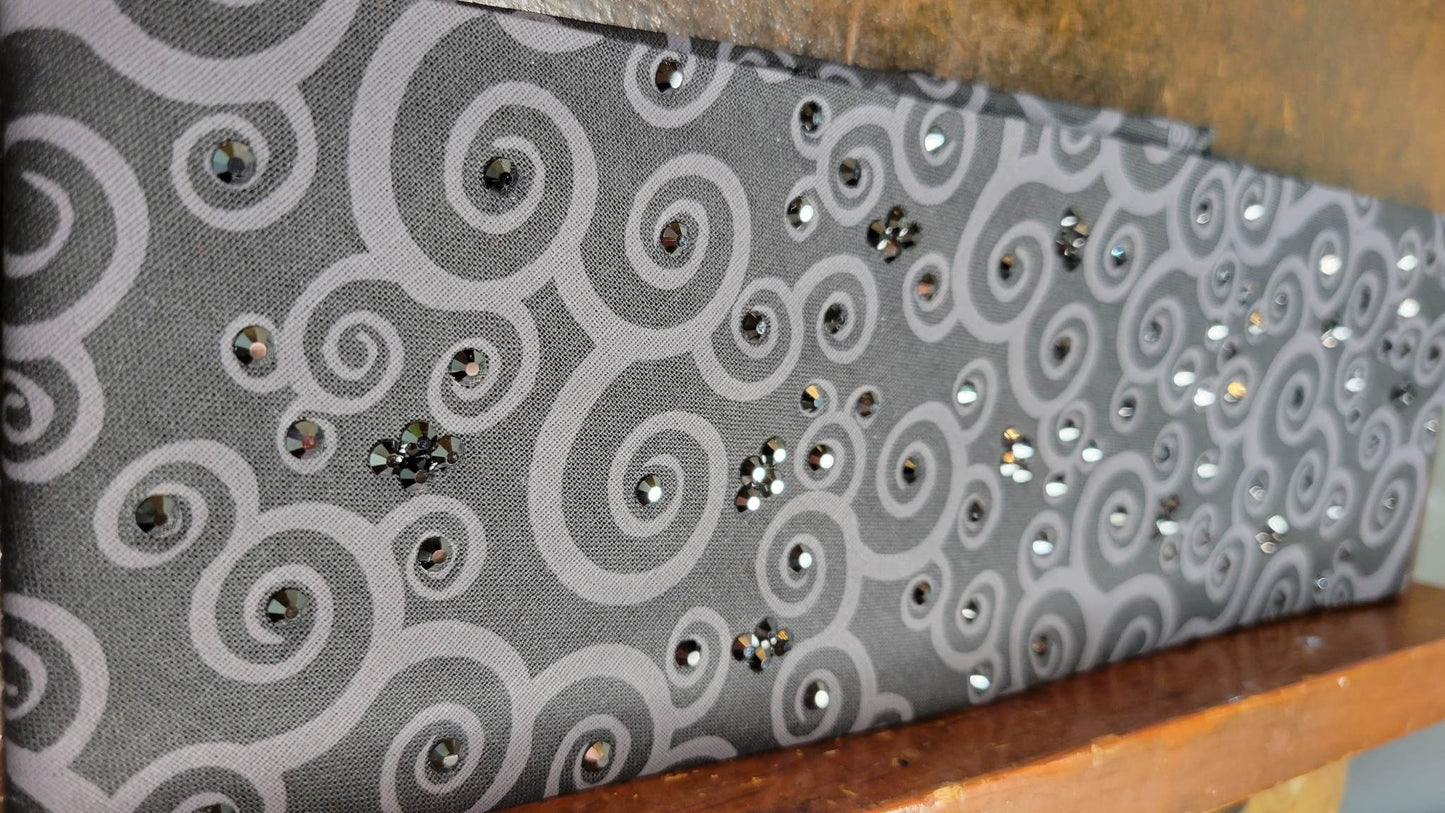 Black and Grey Scrolls Bandana with Black Austrian Crystals (Sku6084)