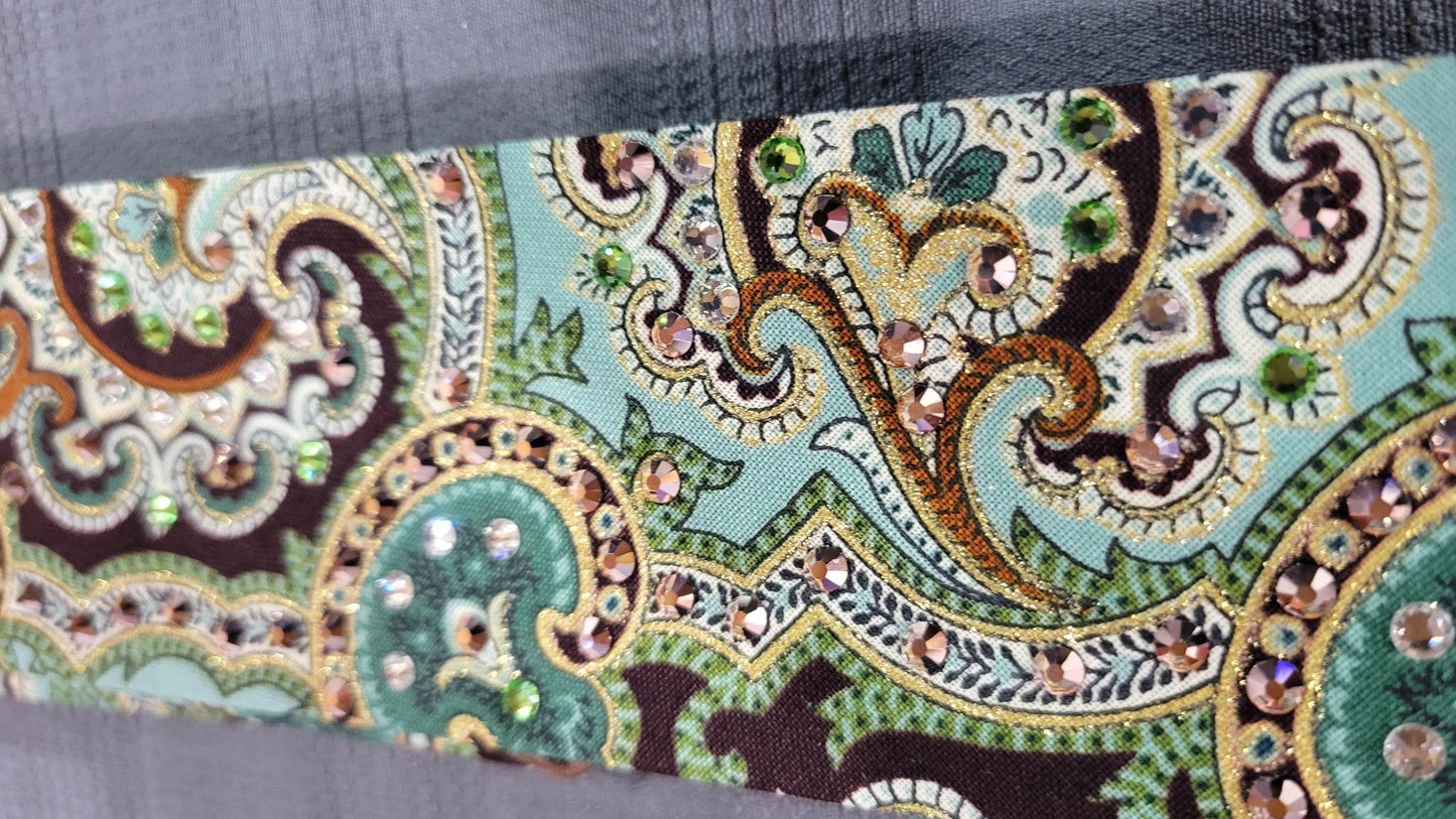 Narrow Royal Green Bandana with Peridot, Rose Gold and Diamond Clear Austrian Crystals (Sku6088)