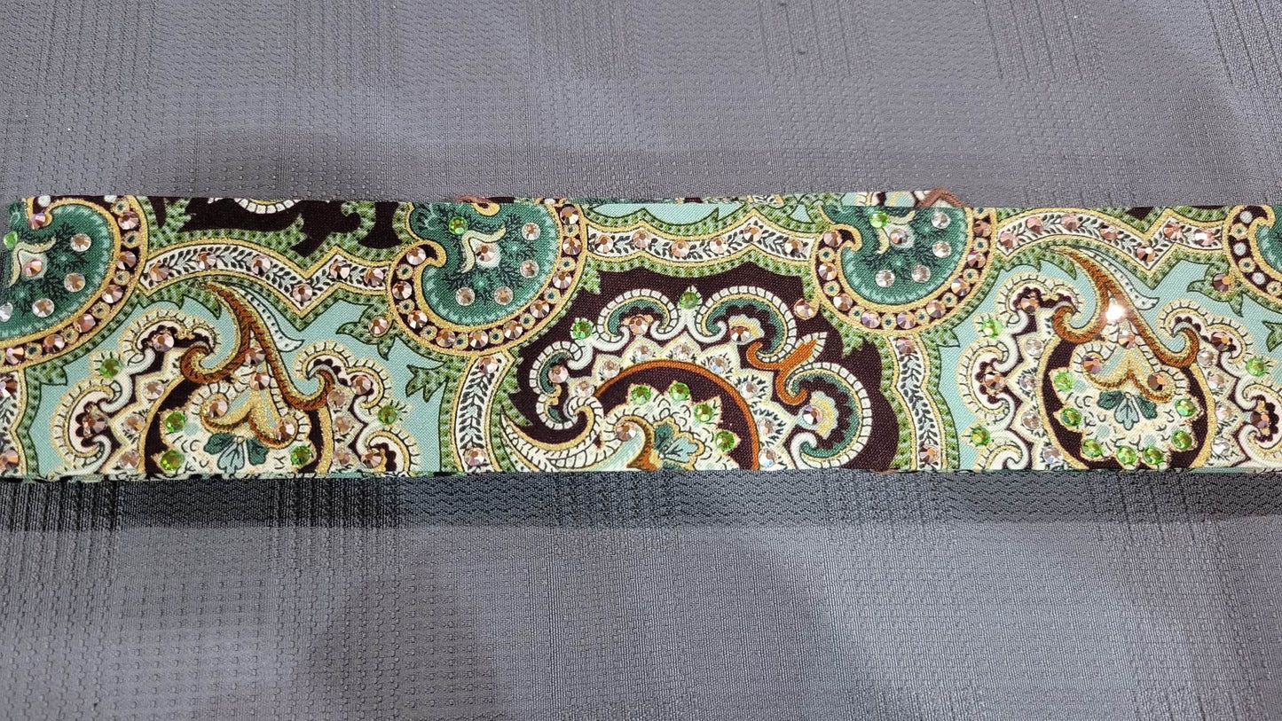 Narrow Royal Green Bandana with Peridot, Rose Gold and Diamond Clear Austrian Crystals (Sku6088)