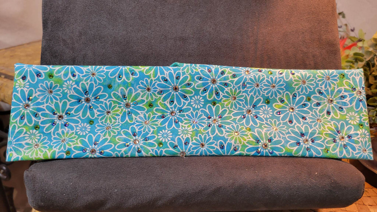 Blue and Green Daisies with Peridot, Blue Shimmer and Diamond Clear Austrian Crystals (Sku6095)