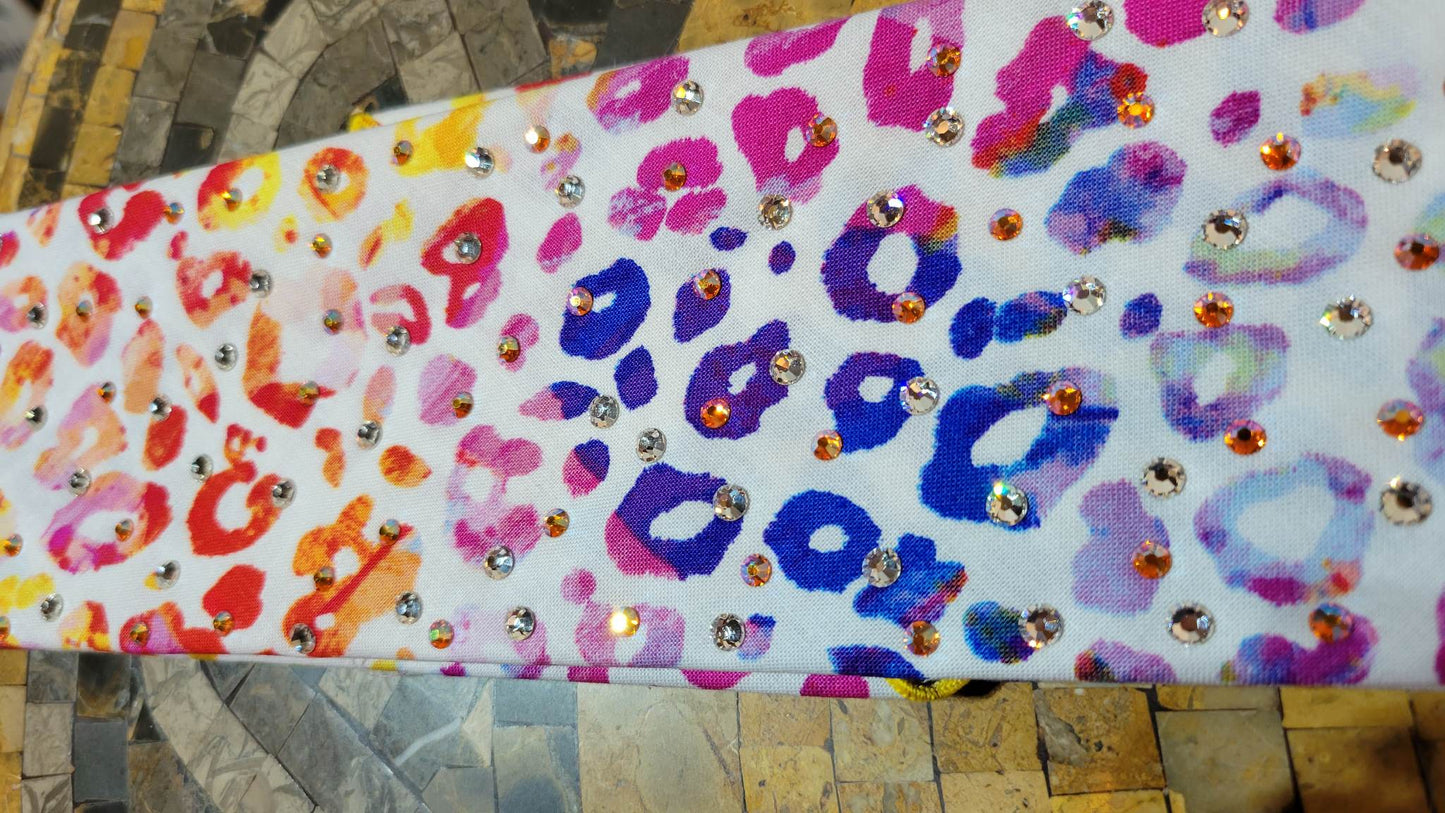 Colorful Cheetah with Orange Shimmer and Diamond Clear Austrian Crystals (Sku6097)