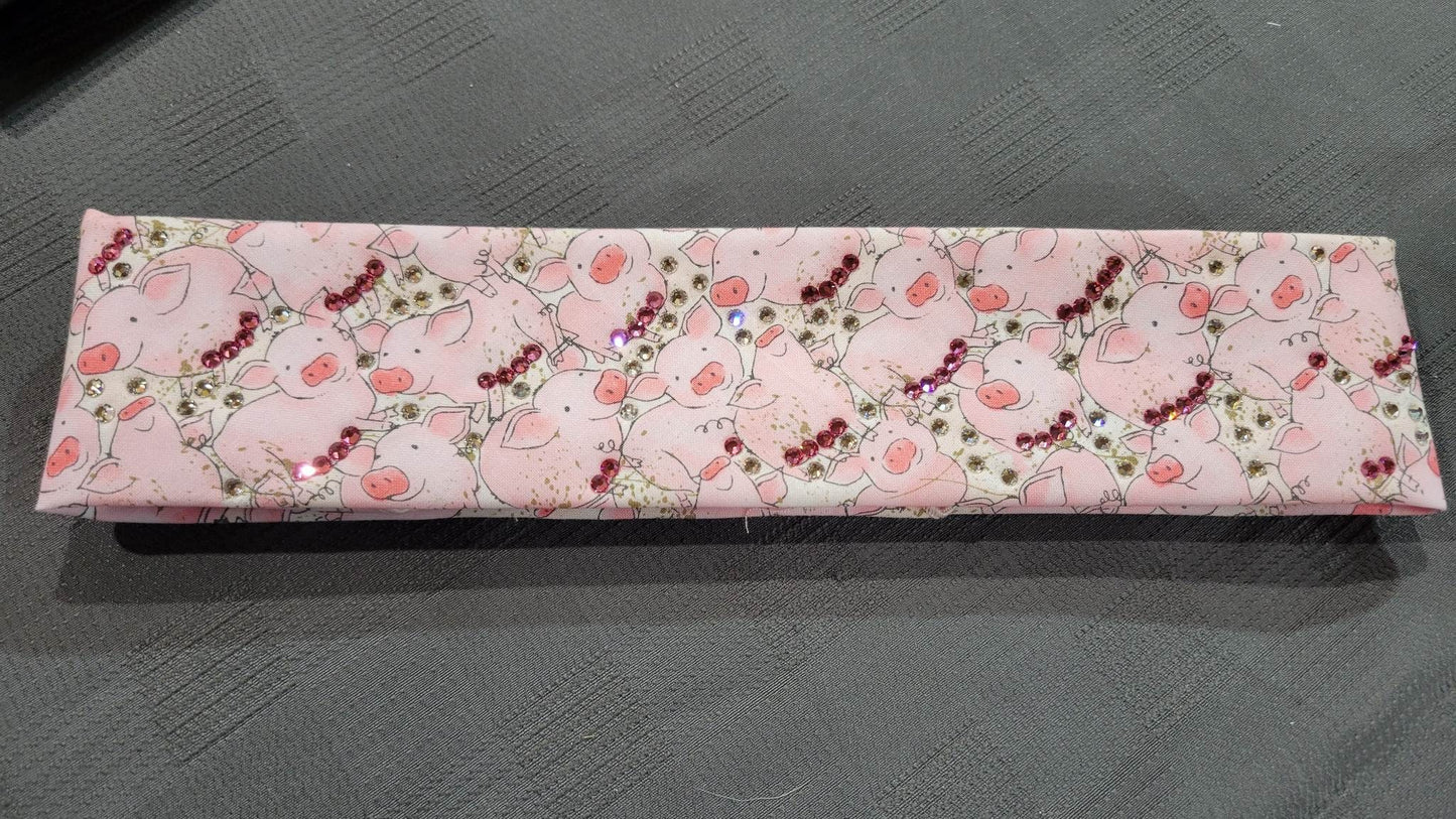 Narrow Pigs with Pink and Diamond Clear Austrian Crystals (Sku6110)