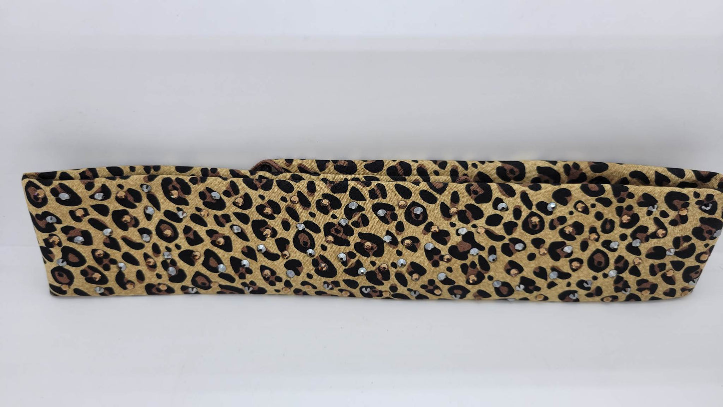 Narrow Cheetah Bandana with Brown and Black Austrian Crystals (Sku6117)