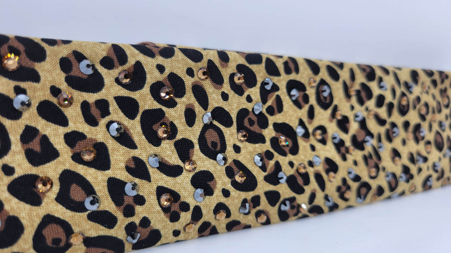Narrow Cheetah Bandana with Brown and Black Austrian Crystals (Sku6117)