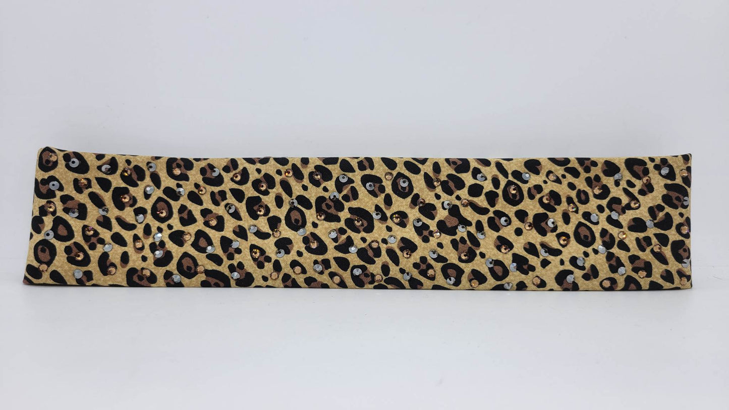 Narrow Cheetah Bandana with Brown and Black Austrian Crystals (Sku6117)