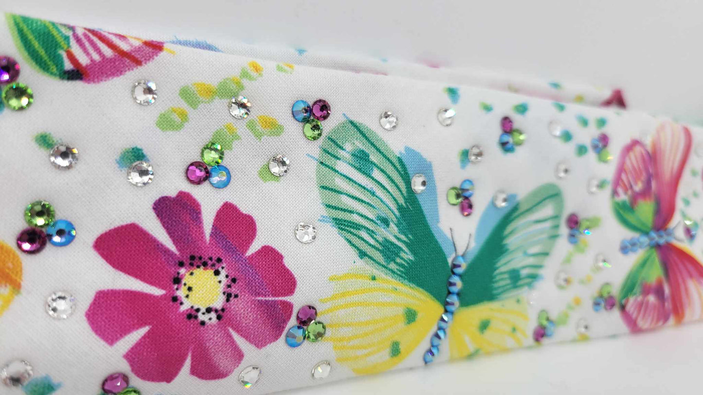 Narrow Bright Butterflies Bandana with Multiple Colors of Austrian Crystals (Sku6120)