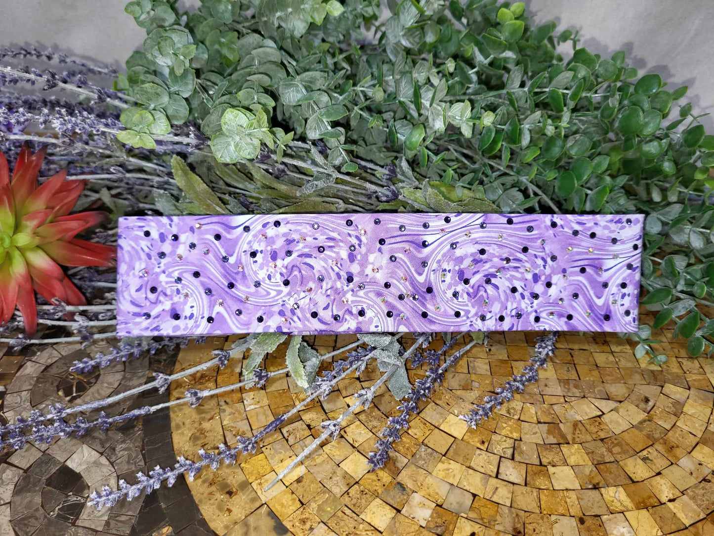 Narrow Purple Oil Slick Bandana with Dark Purple, Lavender and Aurora Borealis Austrian Crystals (Sku6127)