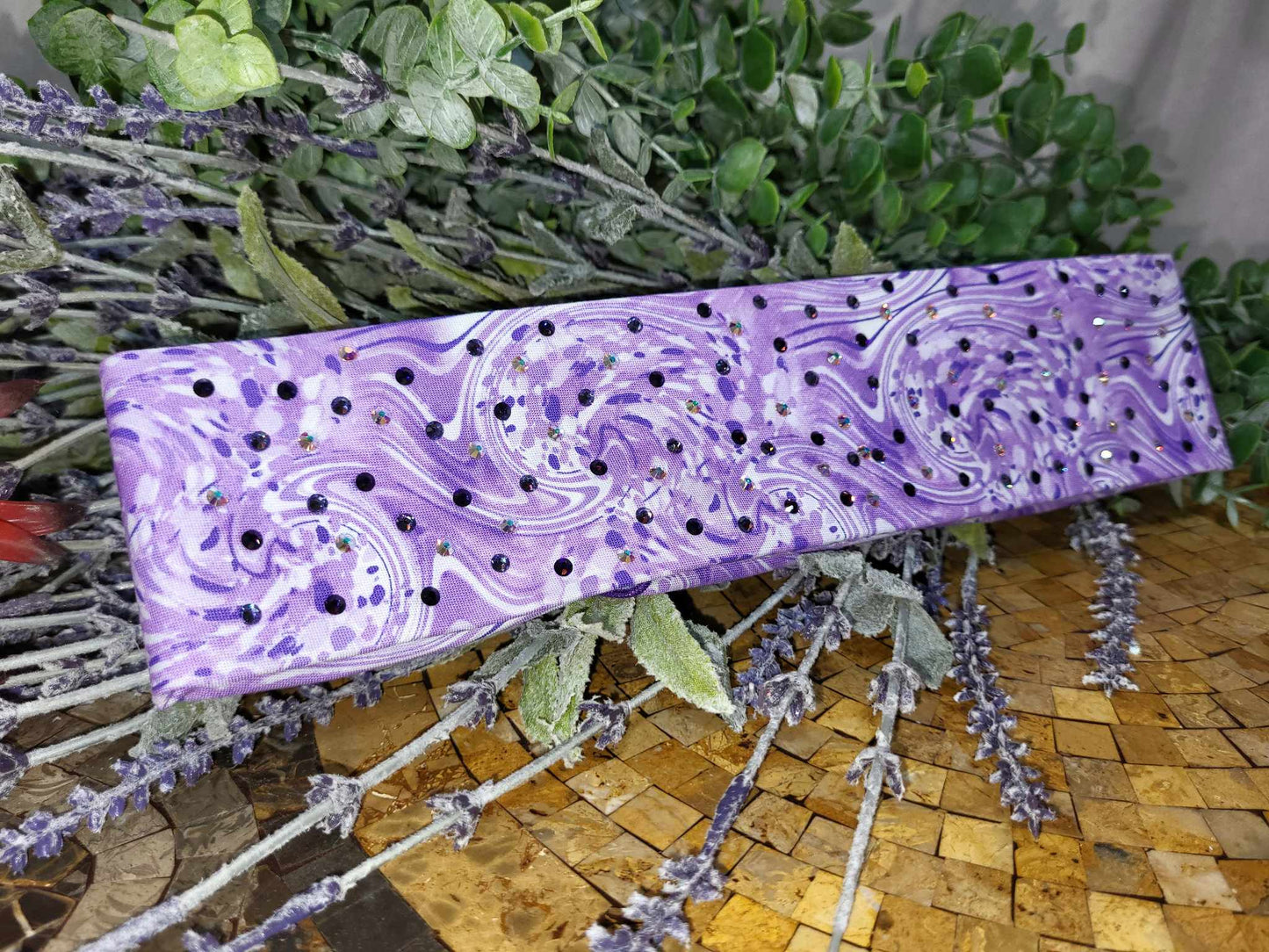 Narrow Purple Oil Slick Bandana with Dark Purple, Lavender and Aurora Borealis Austrian Crystals (Sku6127)