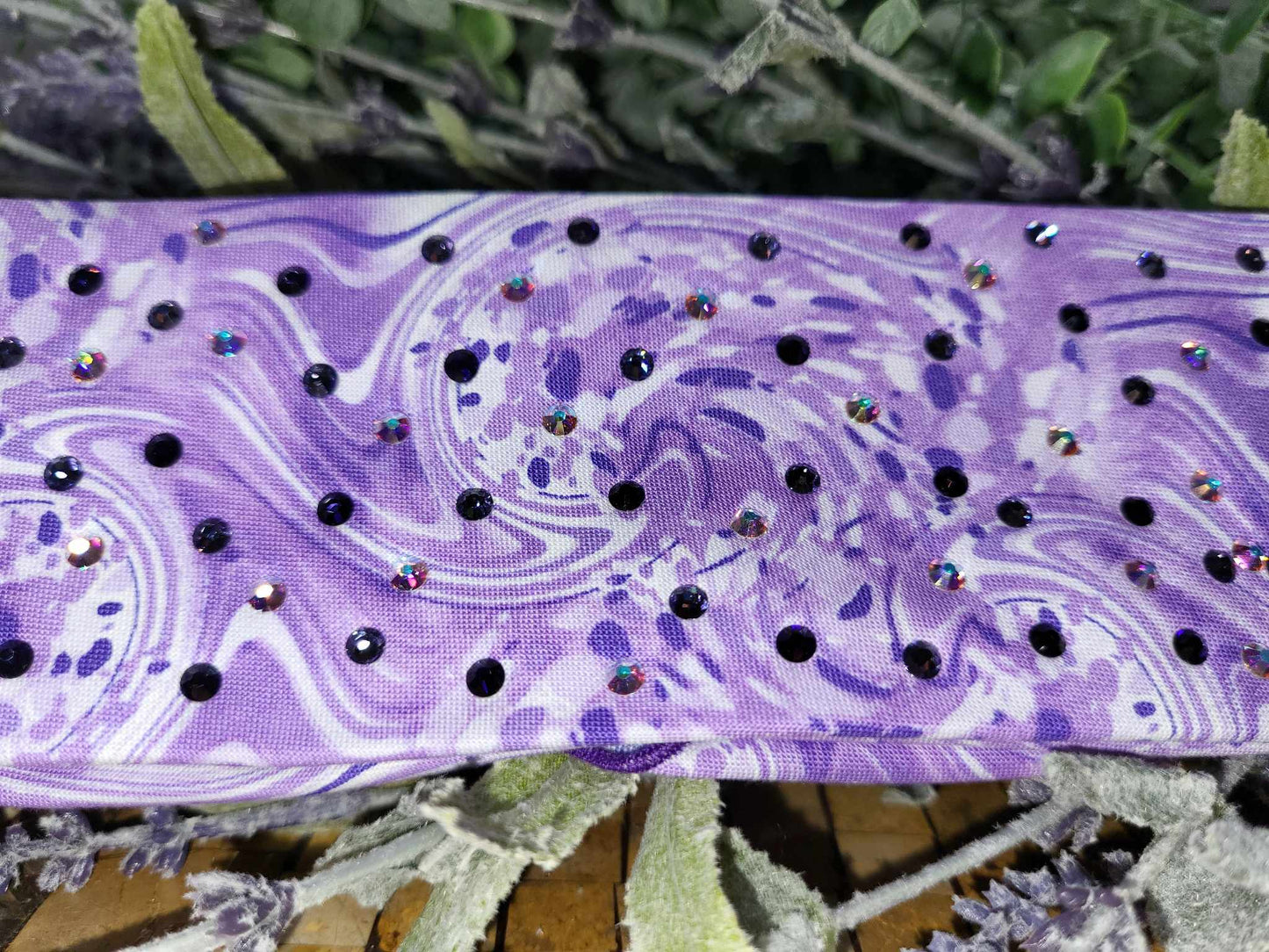 Narrow Purple Oil Slick Bandana with Dark Purple, Lavender and Aurora Borealis Austrian Crystals (Sku6127)
