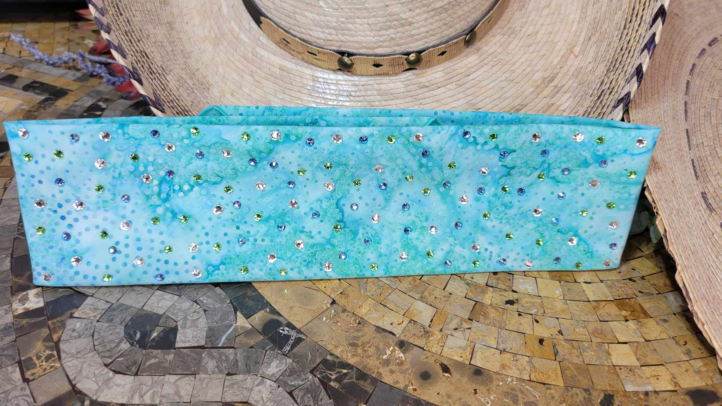 Green Blue Water Spots Bandana with Light Green, Blue Shimmer and Diamond Clear Austrian Crystals (sku6131)