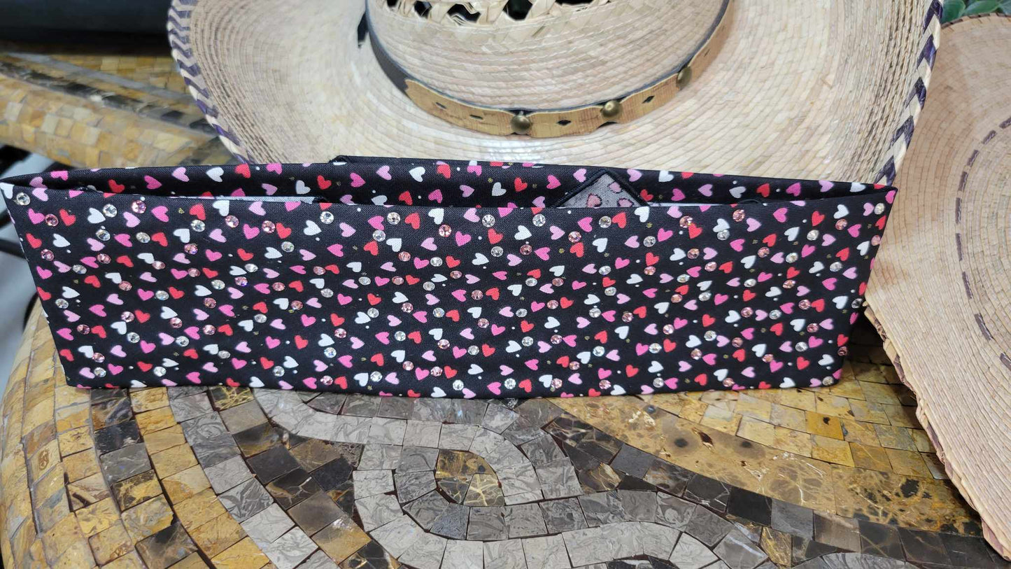 Hearts on Black Bandana with Pink and Diamond Clear Austrian Crystals (sku6132)