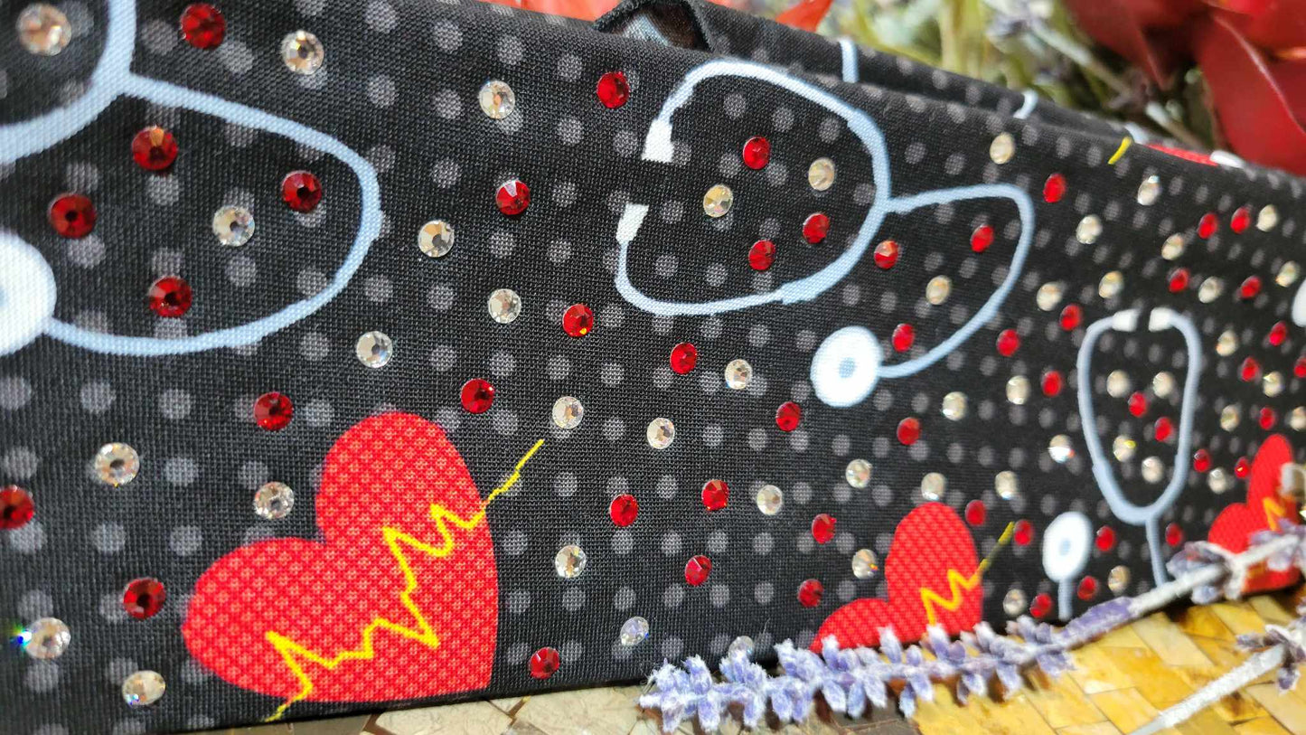 Stethoscopes and Hearts with Red and Diamond Clear Austrian Crystals (sku6137)