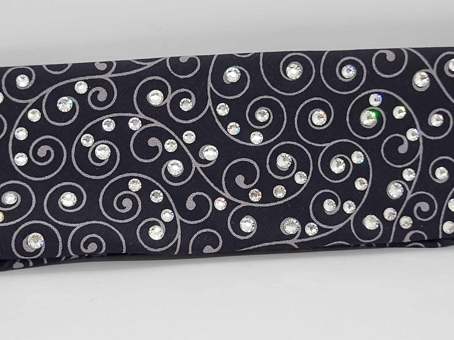 Narrow Scrolls Bandana on Black with Diamond Clear Austrian Crystals (Sku6138)