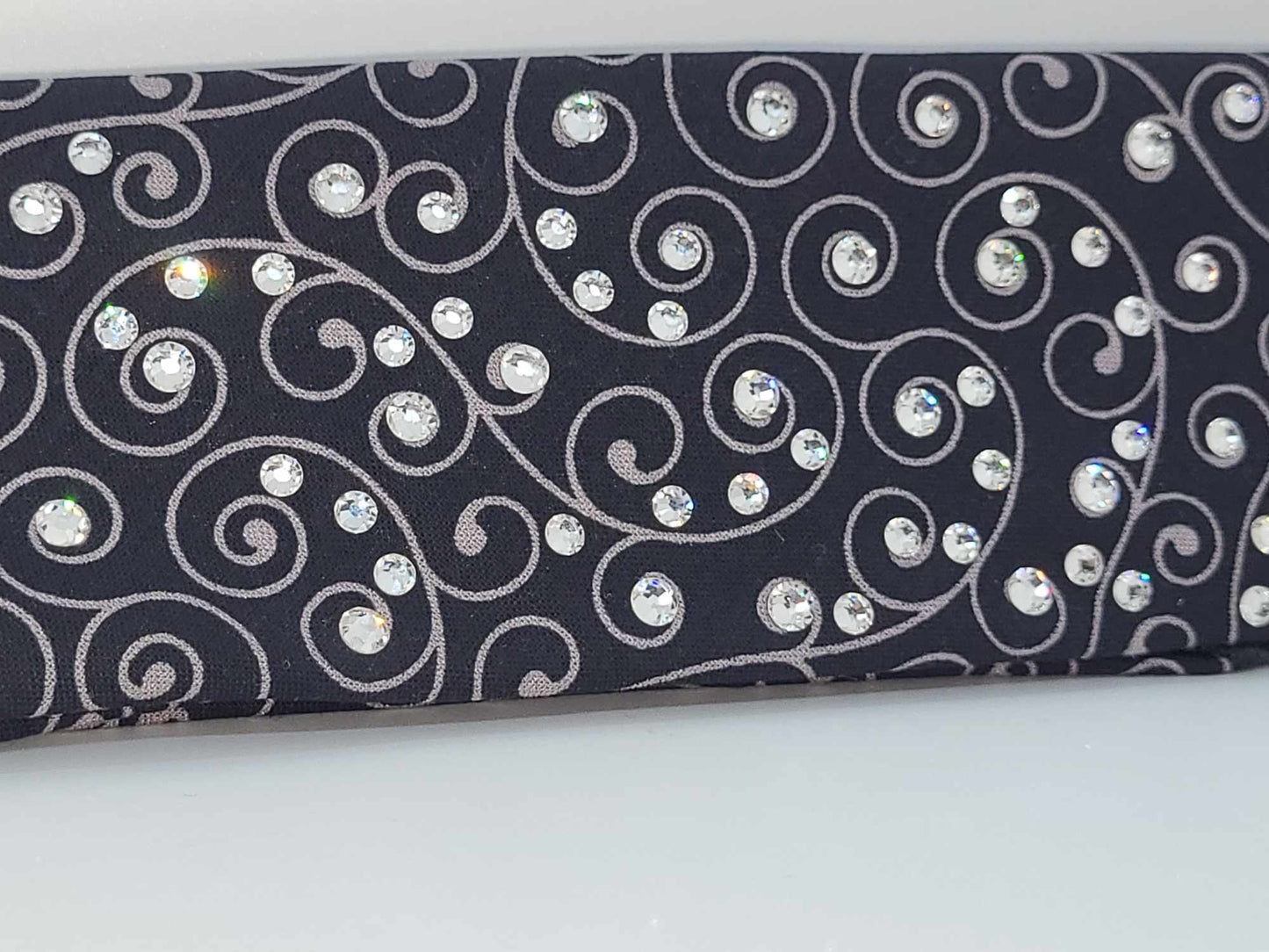 Narrow Scrolls Bandana on Black with Diamond Clear Austrian Crystals (Sku6138)