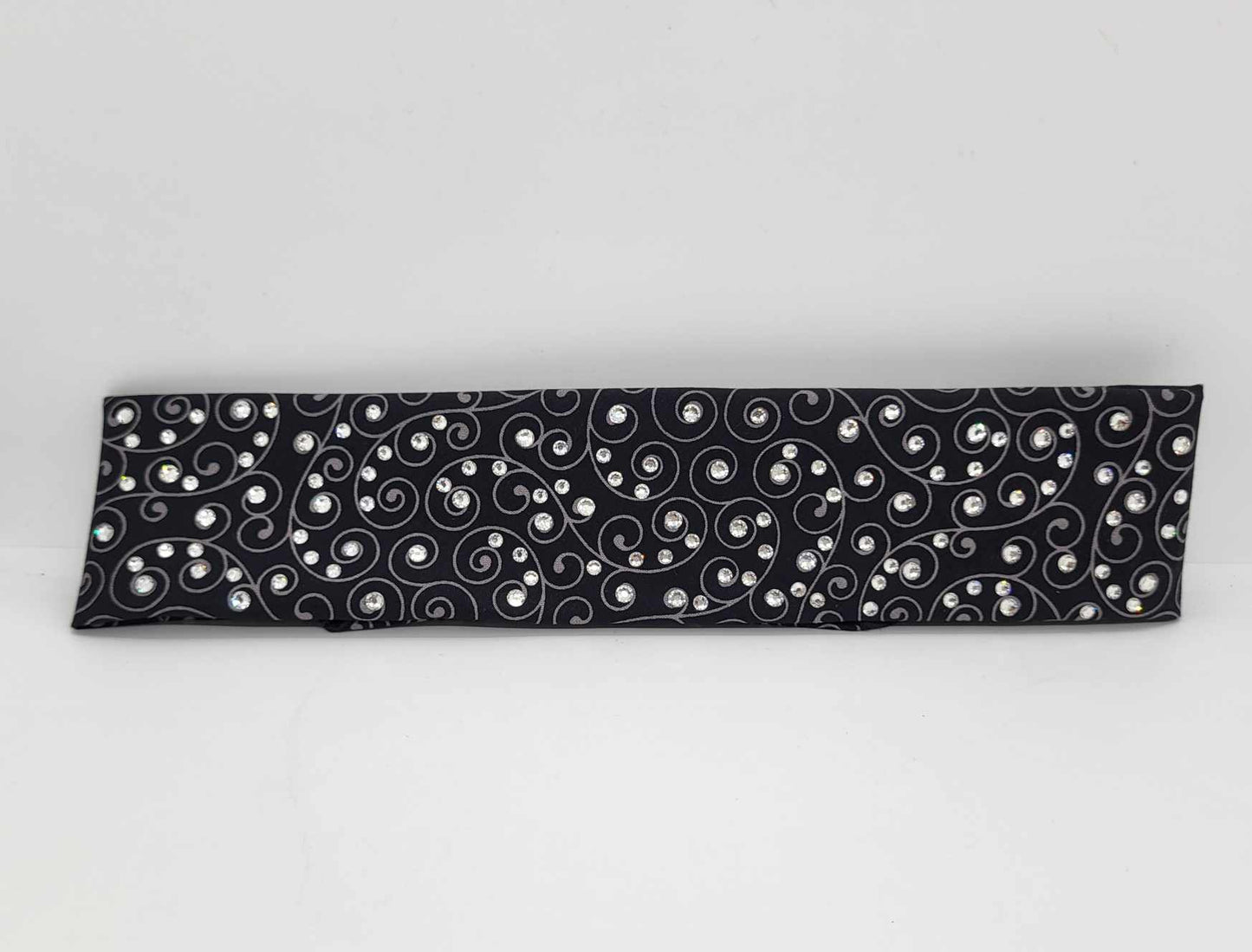 Narrow Scrolls Bandana on Black with Diamond Clear Austrian Crystals (Sku6138)