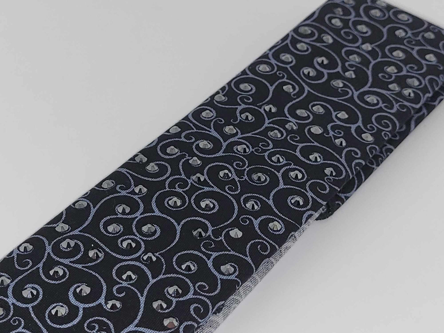 Narrow Scrolls on Black Bandana with Black Austrian Crystals (Sku6139)
