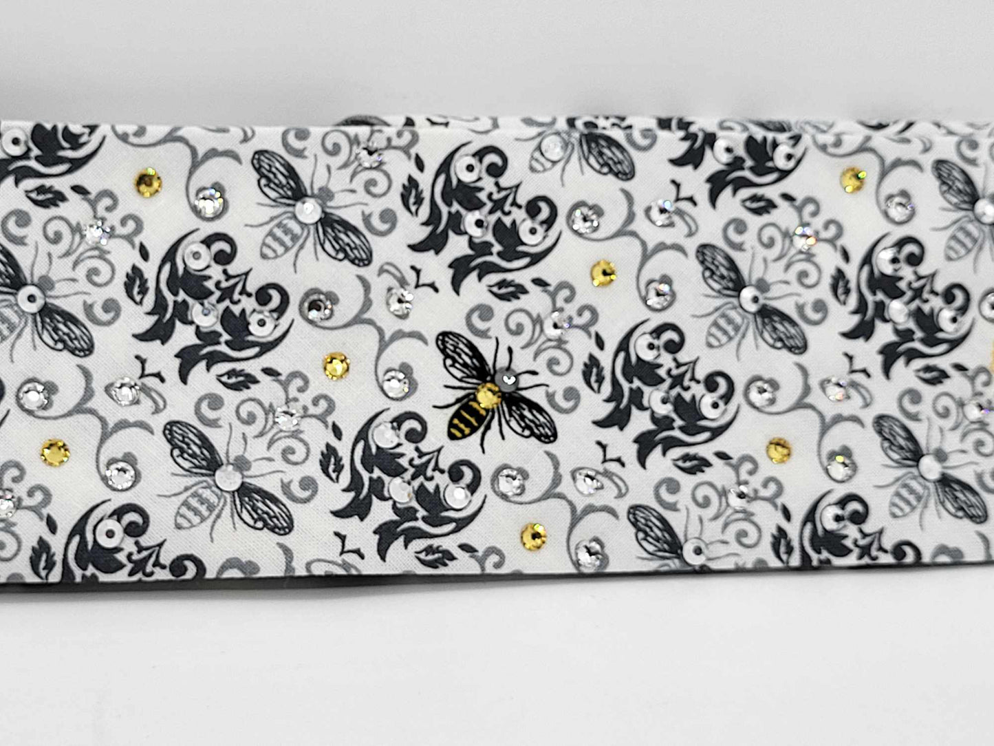 Narrow Bee's with Yellow, Chrome, Black Diamond Clear Austrian Crystals (sku6144)