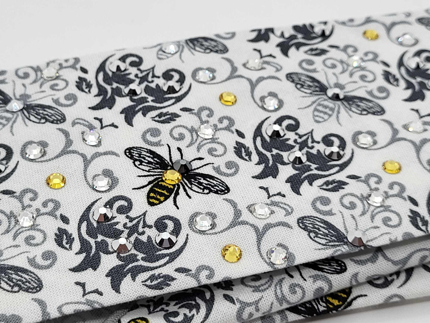 Narrow Bee's with Yellow, Chrome, Black Diamond Clear Austrian Crystals (sku6144)