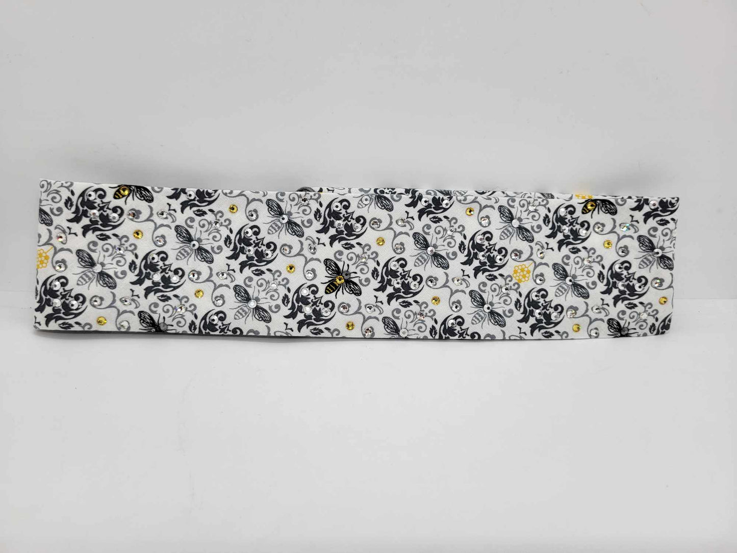 Narrow Bee's with Yellow, Chrome, Black Diamond Clear Austrian Crystals (sku6144)