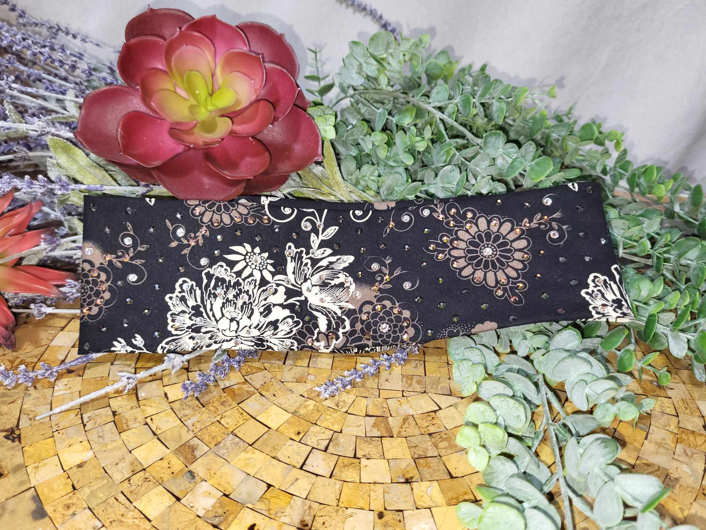 Cream and Brown Flower with Black, Rose Gold, Diamond Clear Austrian Crystals (sku6146)