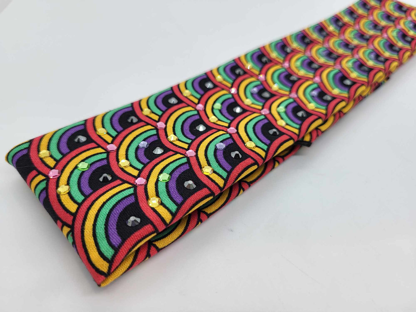 Narrow Rainbows on Black Bandana with Multiple Colors of Austrian Crystals (sku6150)