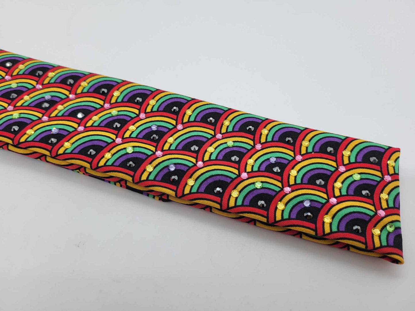 Narrow Rainbows on Black Bandana with Multiple Colors of Austrian Crystals (sku6150)