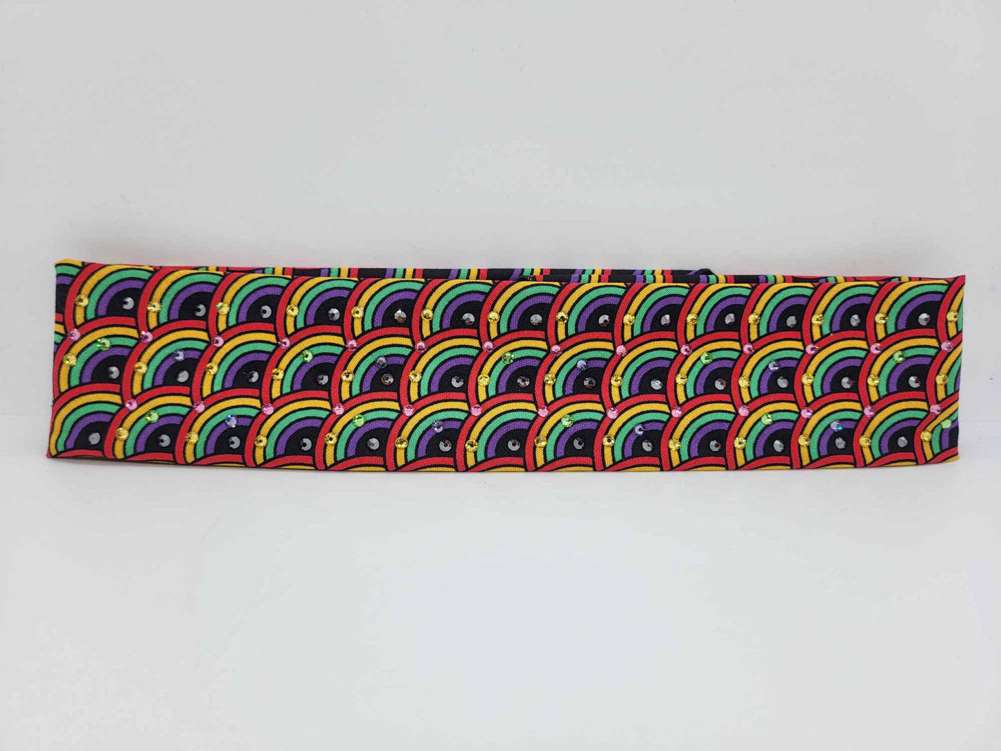 Narrow Rainbows on Black Bandana with Multiple Colors of Austrian Crystals (sku6150)