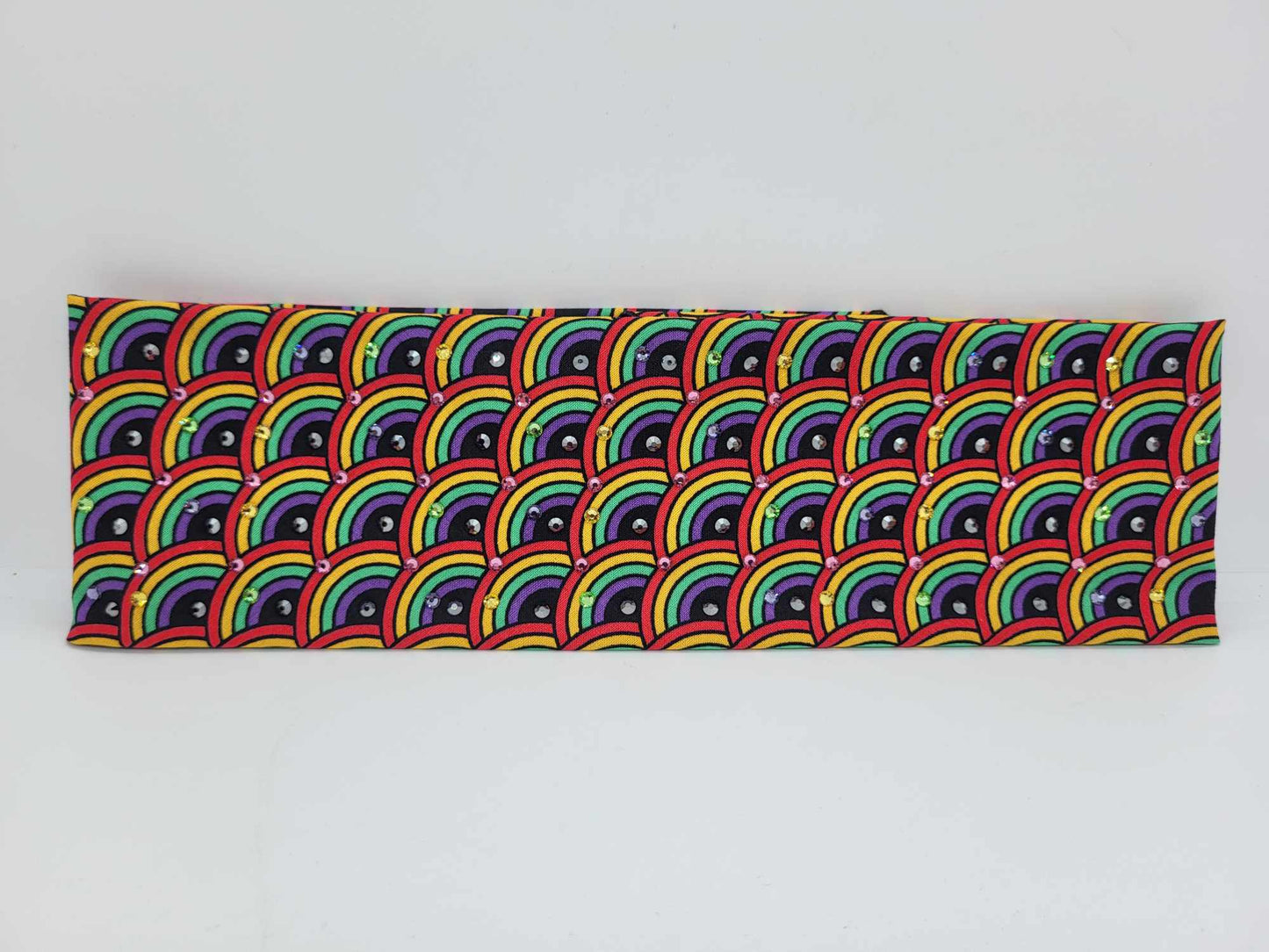 Rainbows on Black Bandana with Multiple Colors of Austrian Crystals (Sku6151)