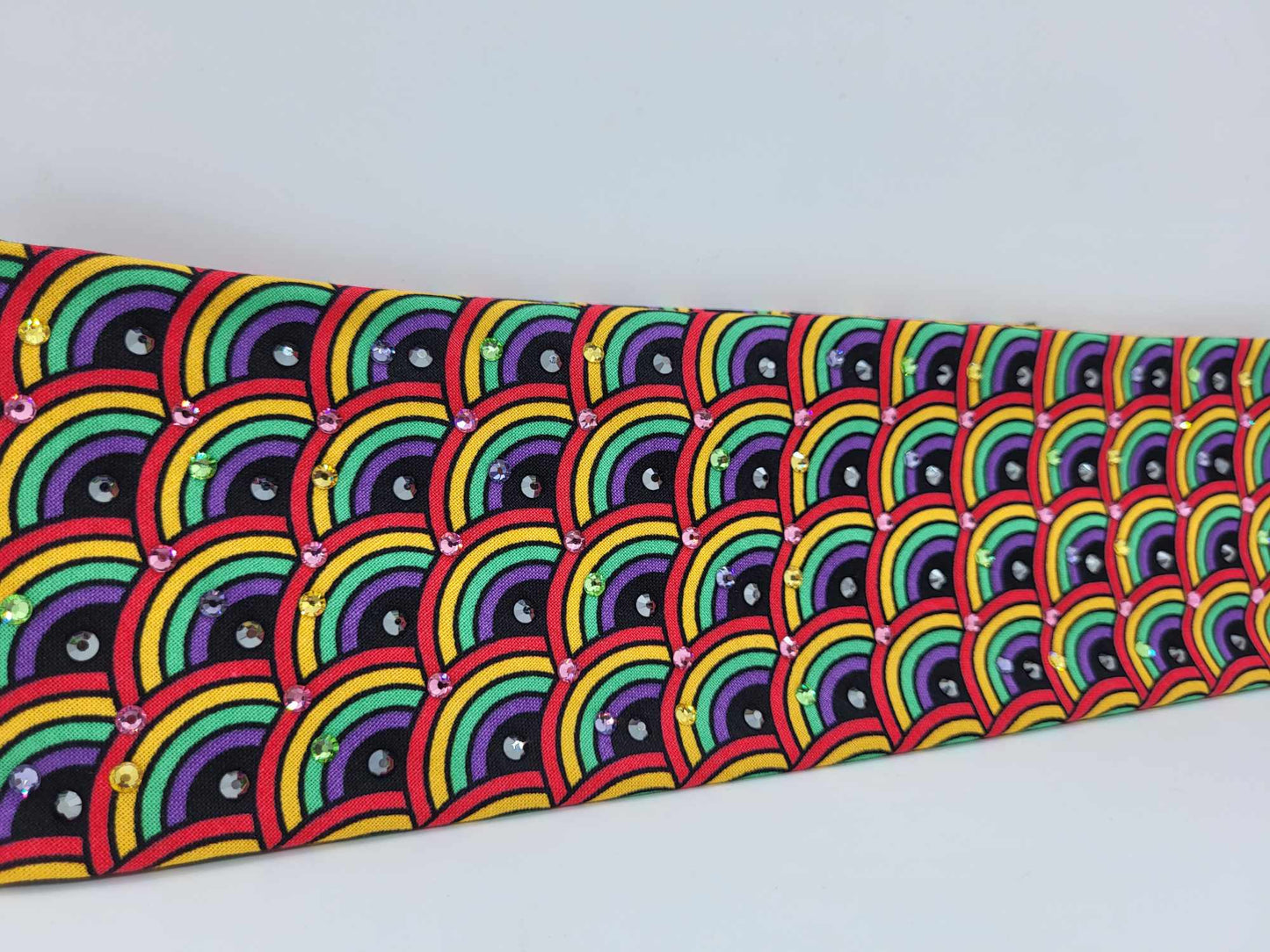 Rainbows on Black Bandana with Multiple Colors of Austrian Crystals (Sku6151)