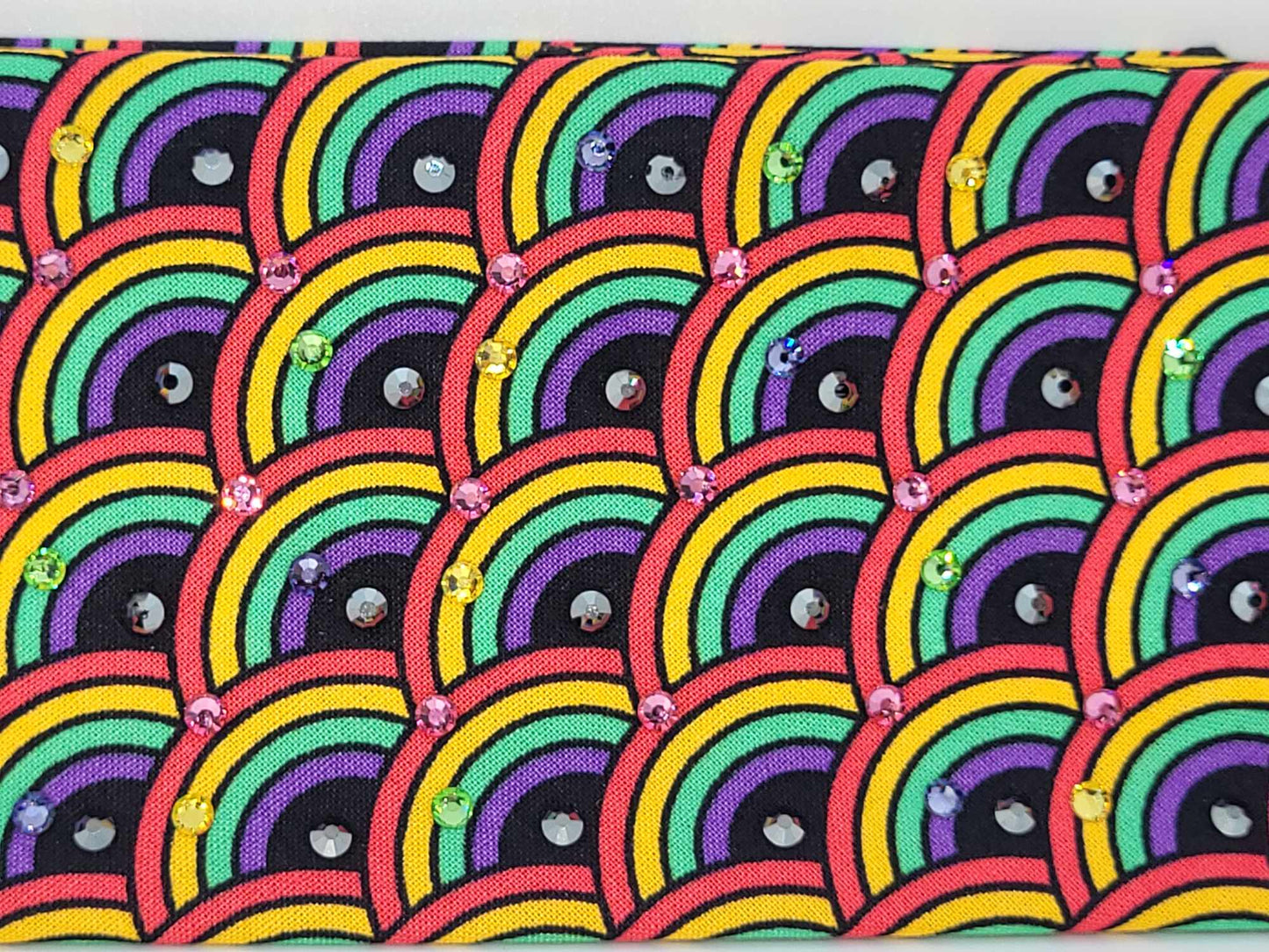 Rainbows on Black Bandana with Multiple Colors of Austrian Crystals (Sku6151)
