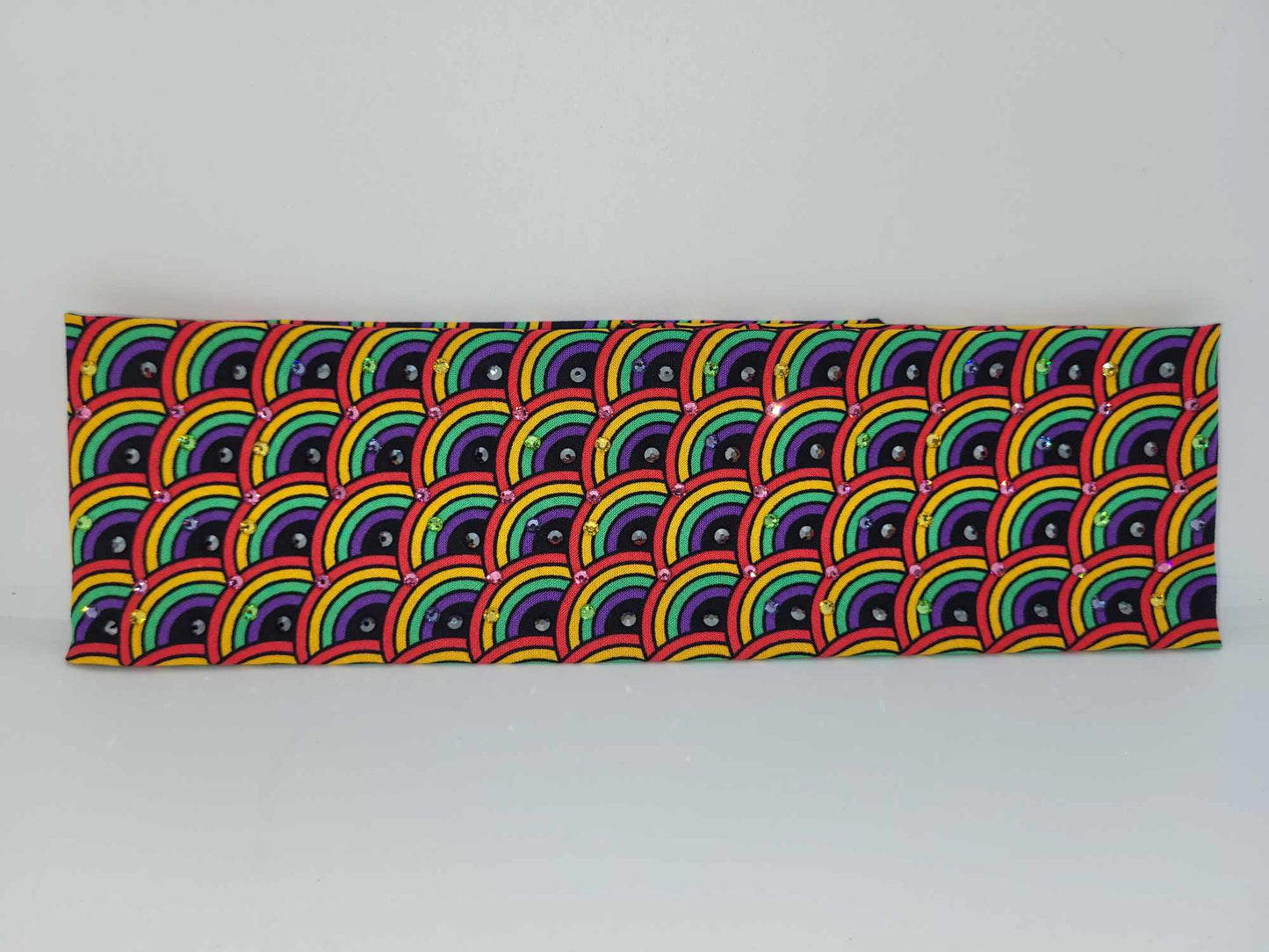 Rainbows on Black Bandana with Multiple Colors of Austrian Crystals (Sku6151)