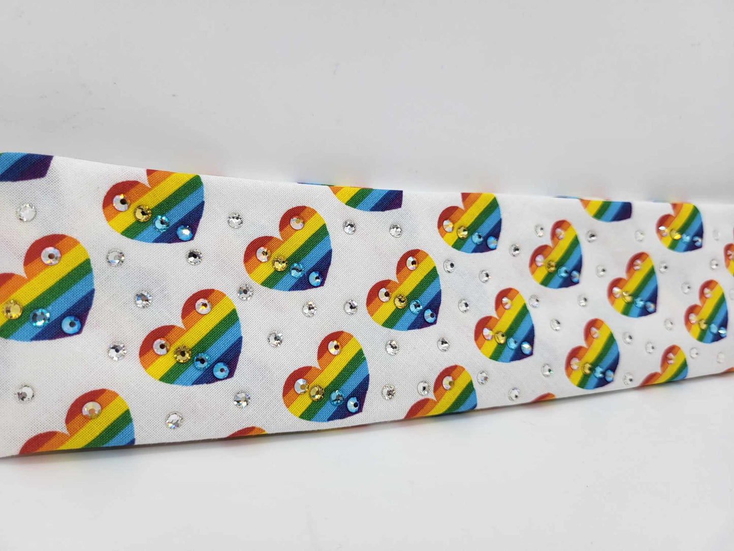 Narrow Rainbow Hearts Bandana with Multiple Colors of Austrian Crystals (sku6154)