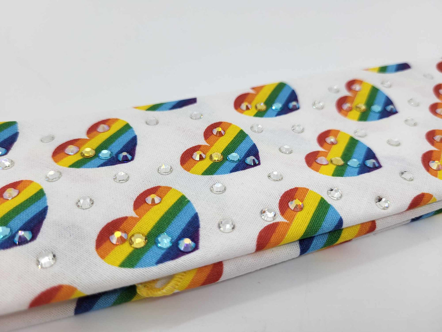 Narrow Rainbow Hearts Bandana with Multiple Colors of Austrian Crystals (sku6154)