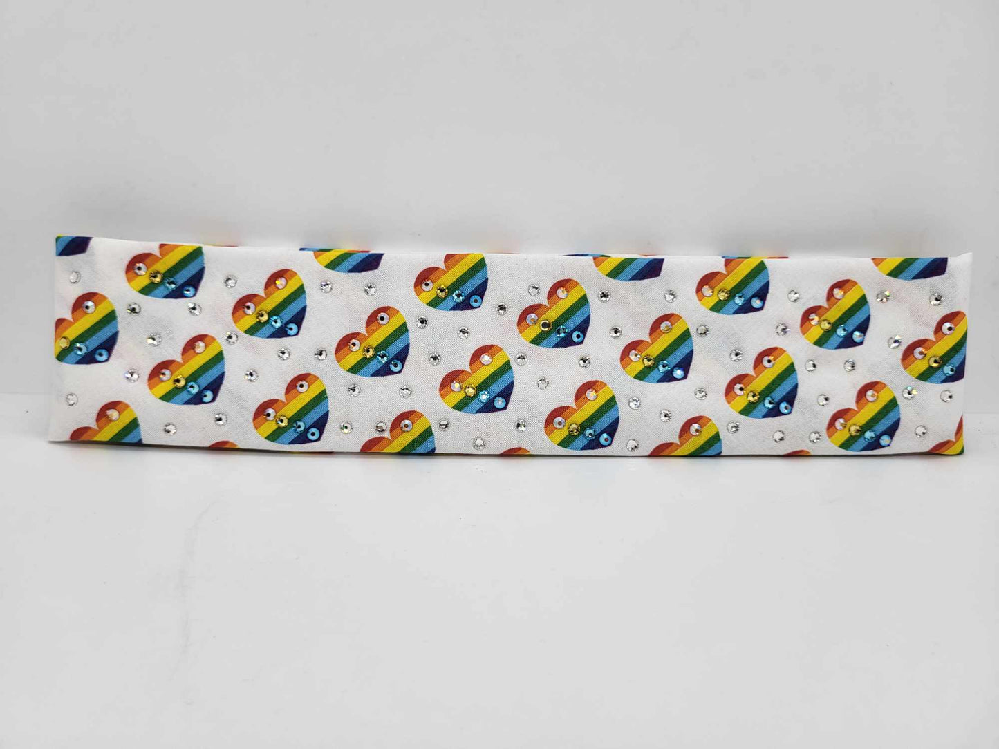 Narrow Rainbow Hearts Bandana with Multiple Colors of Austrian Crystals (sku6154)