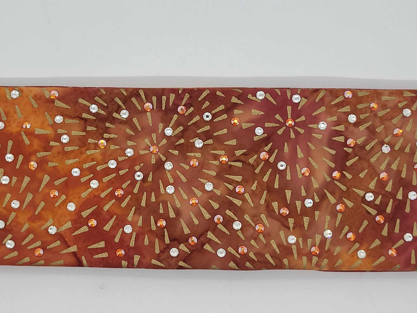 Gold Sun Burst on Orange with Sun Shimmer and Diamond Clear Austrian Crystals (Sku6157)