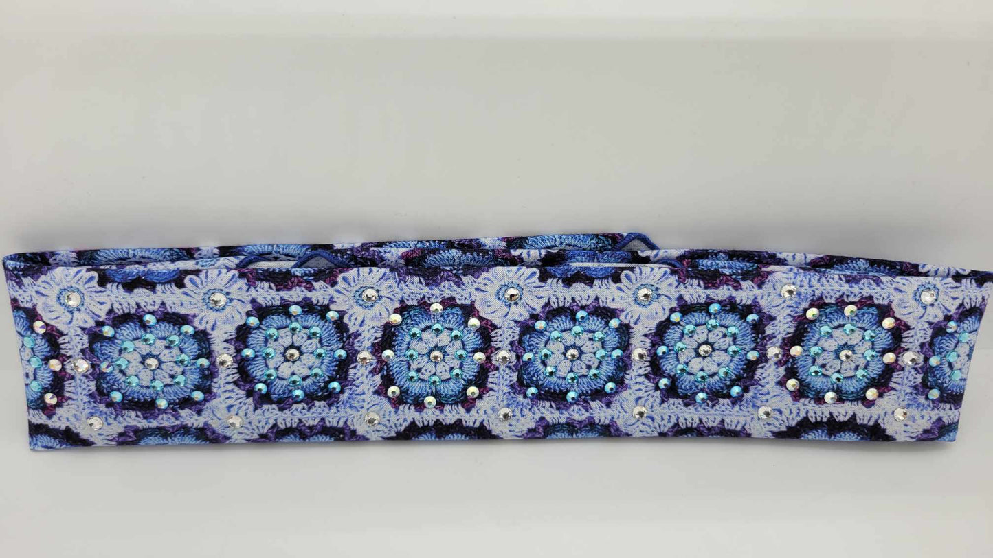Narrow Blue Quilt Bandana with Aqua, Aurora Borealis, Blue Shimmer and Diamond Clear Austrian Crystals (sku6160)