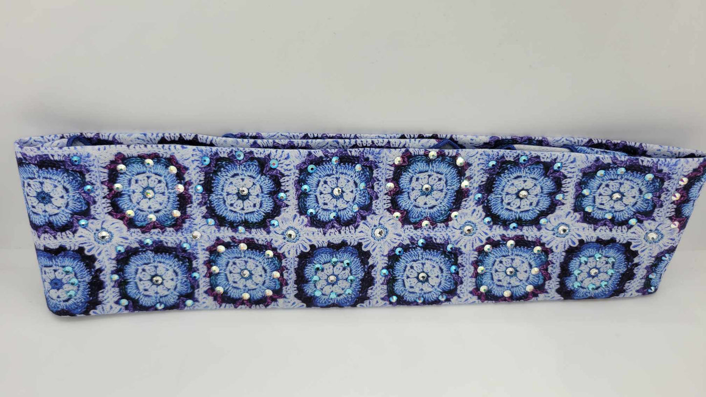 Blue Quilt Bandana with Aqua, Aurora Borealis, Blue Shimmer and Diamond Clear Austrian Crystals (Sku6161)