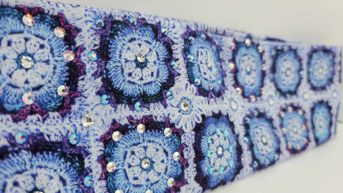 Blue Quilt Bandana with Aqua, Aurora Borealis, Blue Shimmer and Diamond Clear Austrian Crystals (Sku6161)