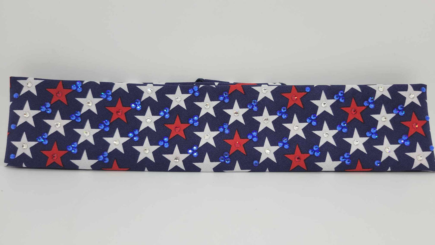 Narrow Stars Bandana with Red, Blue and Diamond Clear Austrian Crystals (sku6167)