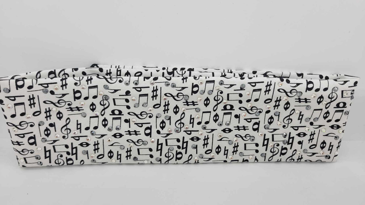 Music Notes Bandana with Black and Diamond Clear Austrian Crystals (Sku6172)