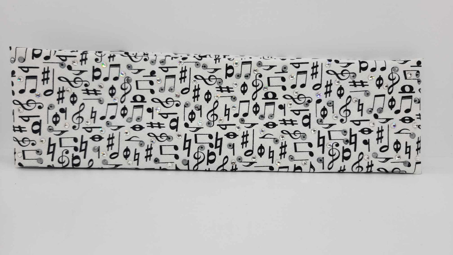 Music Notes Bandana with Black and Diamond Clear Austrian Crystals (Sku6172)