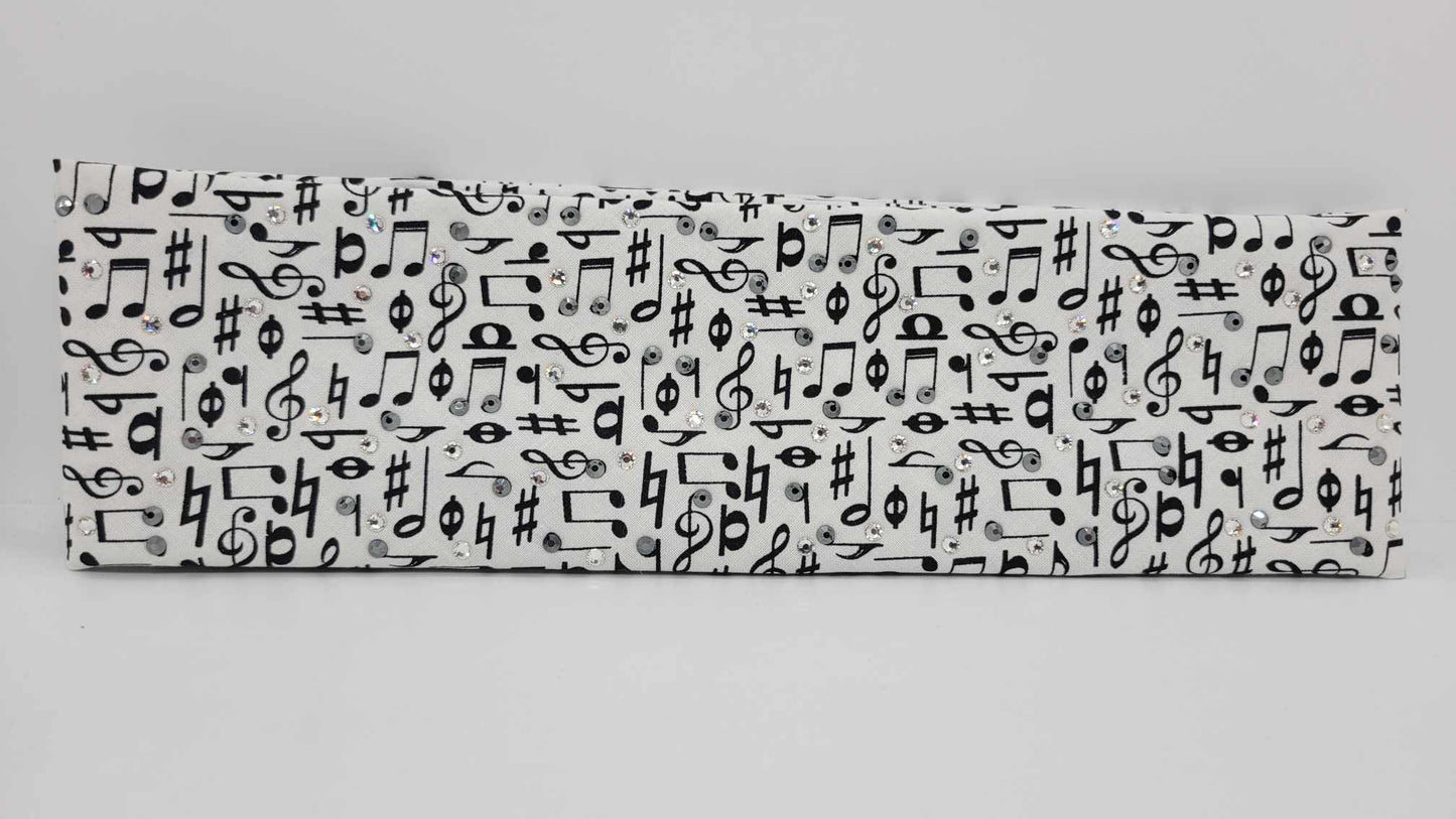 Music Notes Bandana with Black and Diamond Clear Austrian Crystals (Sku6172)