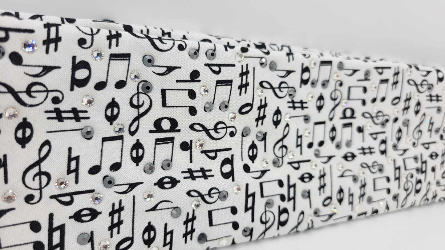 Music Notes Bandana with Black and Diamond Clear Austrian Crystals (Sku6172)