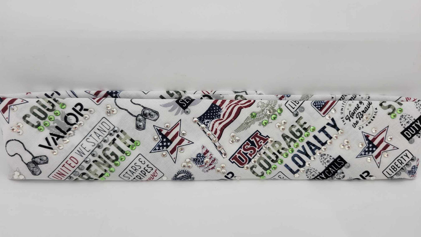 Narrow Patriotic Bandana with Black, Green and Diamond Clear Austrian Crystals (sku6176)